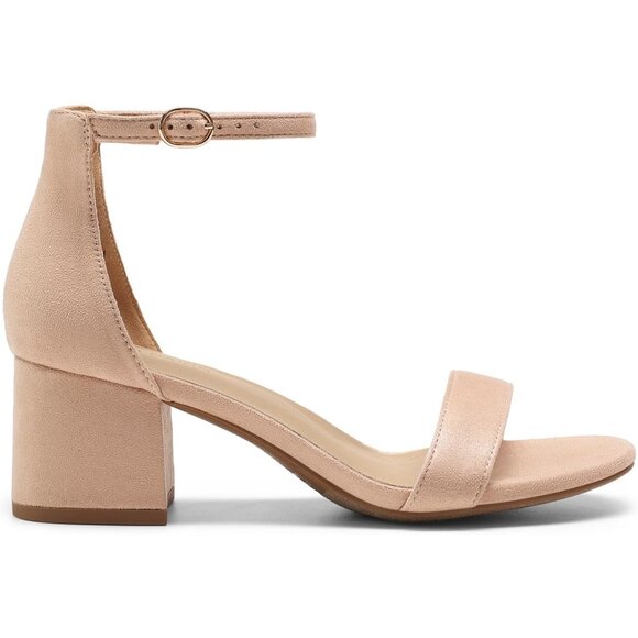 Dream Pairs Women's Nude-suede Chunky Block Heel Ankle Strap Sandals Shoes - Picture 2 of 7